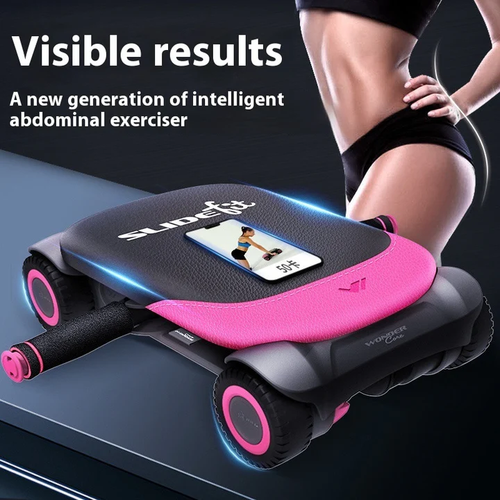 SlideFit intelligent abdominal wheel with phone app display showing visible results
