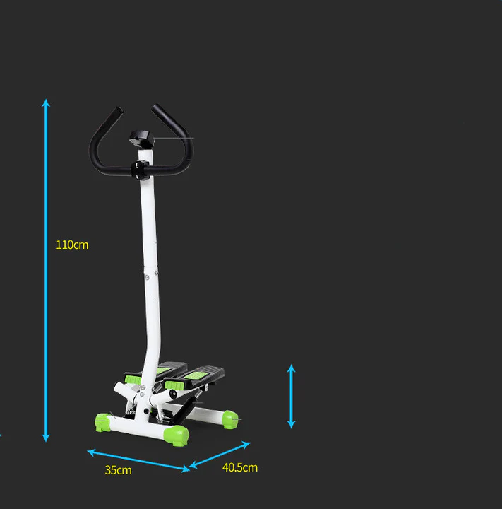 Mini stepper dimensions: 110cm height, 35cm x 40.5cm base