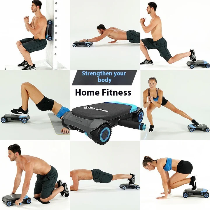 6 home fitness exercises demonstrated with SlideFit abdominal wheel