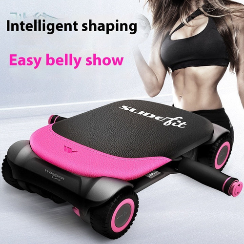 SlideFit abdominal wheel pink version with woman showing toned abs